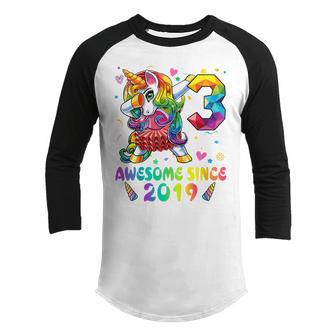 Kids 3 Year Old Gifts Girls Ns Dabbing Unicorn 3Rd Birthday V4 Youth Raglan Shirt - Thegiftio UK