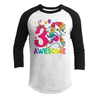Kids 3 Year Old Gifts Girls Ns Dabbing Unicorn 3Rd Birthday V5 Youth Raglan Shirt - Thegiftio UK