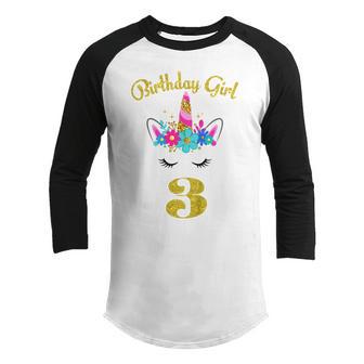 Kids 3 Years Old Gifts 3Rd Birthday Girl Funny Unicorn Face Youth Raglan Shirt - Thegiftio UK