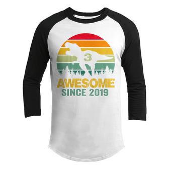 Kids 3Rd Birthday Gift 3 Year Old Boy Dinosaur Awesome Since 2019 Youth Raglan Shirt - Thegiftio UK