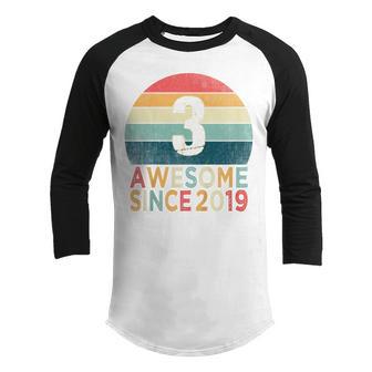 Kids 3Rd Birthday Vintage Retro 3 Years Old Awesome Since 2019 Youth Raglan Shirt - Thegiftio UK