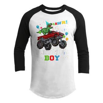 Kids 4 Birthday Boy Kids 4 Year Old 4Th Birthday Dinosaur T Rex Youth Raglan Shirt - Thegiftio UK