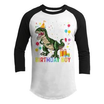 Kids 4 Year Old 4Th Birthday Boy T Rex Dinosaur Gift Boys Youth Raglan Shirt - Thegiftio UK
