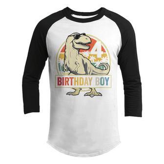 Kids 4 Year Old 4Th Birthday Boy T Rex Dinosaur V2 Youth Raglan Shirt - Thegiftio UK
