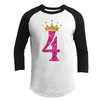 Kids 4 Year Old Gifts 4Th Birthday Girl Golden Crown Party Youth Raglan Shirt - Thegiftio UK