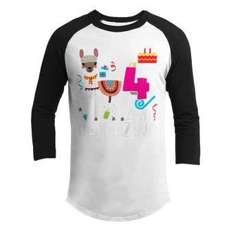 Kids 4 Year Old I Am 4 Years Old And Llamazing Llama 4Th Birthday Youth Raglan Shirt - Thegiftio UK