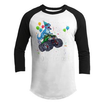 Kids 4 Year Old Monster Truck Dinosaur 4Th Birthday Boys Toddler Youth Raglan Shirt - Thegiftio UK