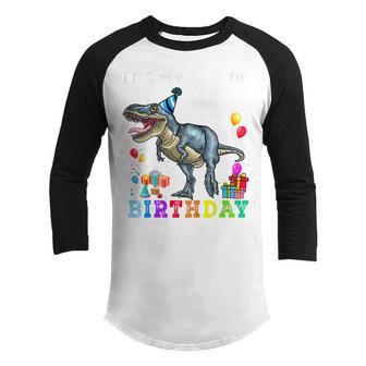 Kids 4Th Birthday Gifts 4 Year Old Boy Dino T Rex Dinosaur V2 Youth Raglan Shirt - Thegiftio UK