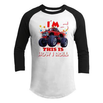 Kids 5 Year Old 5Th Birthday Boy Kids Toddler Monster Truck Youth Raglan Shirt - Thegiftio UK