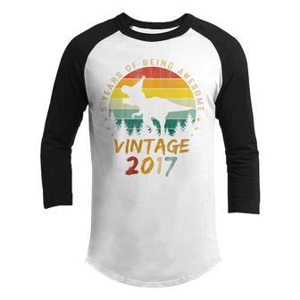 Kids 5 Year Old Dinosaur Awesome Since 2017 5Th Birthday Gift Boy Youth Raglan Shirt - Thegiftio UK