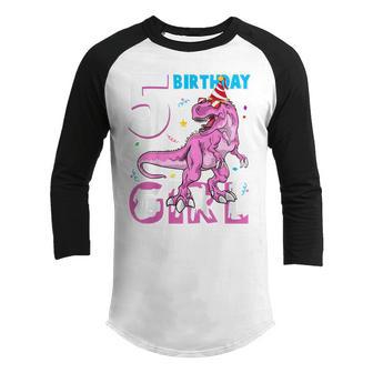 Kids 5 Year Old Gifts 5Th Birthday Girl Daughter Dinosaur T Rex Youth Raglan Shirt - Thegiftio UK