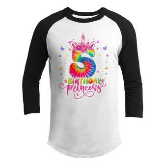 Kids 5 Year Old Gifts 5Th Birthday Girls Unicorn Face Tie Dye Youth Raglan Shirt - Thegiftio UK