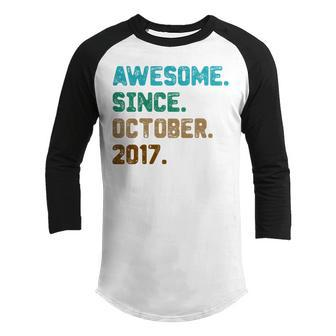 Kids 5 Year Old Gifts Awesome Since October 2017 5Th Birthday Youth Raglan Shirt - Thegiftio UK