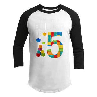 Kids 5 Year Old Gifts This Little Builder Is 5Th Birthday Boys Youth Raglan Shirt - Thegiftio UK
