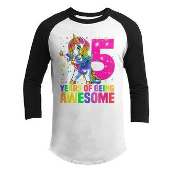 Kids 5 Year Old Gifts Unicorn Dabbing 5Th Birthday Girl Kids Youth Raglan Shirt - Thegiftio UK
