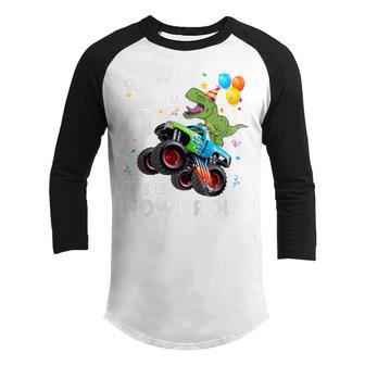 Kids 5 Year Old Monster Truck Dinosaur 5Th Birthday Boy Toddler Youth Raglan Shirt - Thegiftio UK