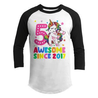 Kids 5 Years Old Unicorn Flossing 5Th Birthday Girl Unicorn Party Youth Raglan Shirt - Thegiftio UK
