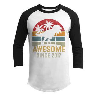 Kids 5Th Birthday Dinosaur 5 Year Old Gift Boy Awesome Since 2017 Youth Raglan Shirt - Thegiftio UK