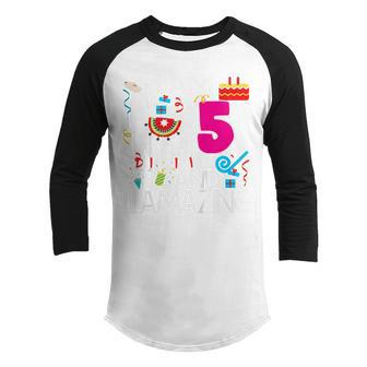 Kids 5Th Birthday I Am 5 Years Old And Llamazing Llama 5 Year Old Youth Raglan Shirt - Thegiftio UK