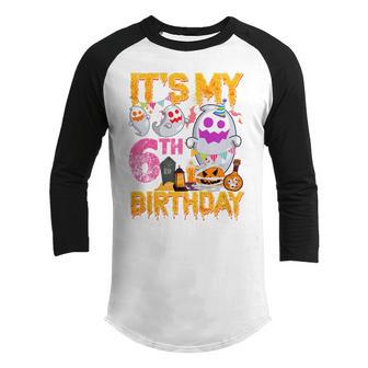 Kids 6 Year Old Gift 6Th Birthday Ghost Pumpkin Halloween Costume Youth Raglan Shirt - Thegiftio UK