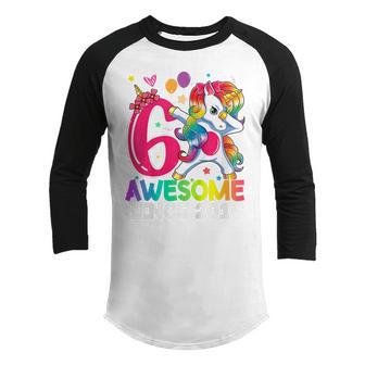 Kids 6 Year Old Gifts Girls Ns Dabbing Unicorn 6Th Birthday V2 Youth Raglan Shirt - Thegiftio UK