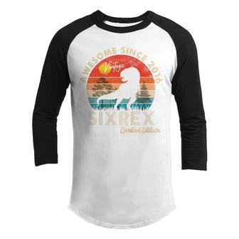 Kids 6Th Birthday Dinosaur 6 Year Old Awesome Since 2016 Gift Boy V2 Youth Raglan Shirt - Thegiftio UK