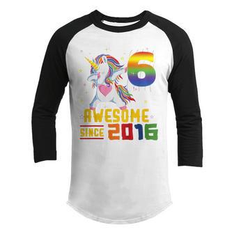 Kids 6Th Birthday Unicorn Dabbing 6 Years Old Gifts Girls Party Youth Raglan Shirt - Thegiftio UK