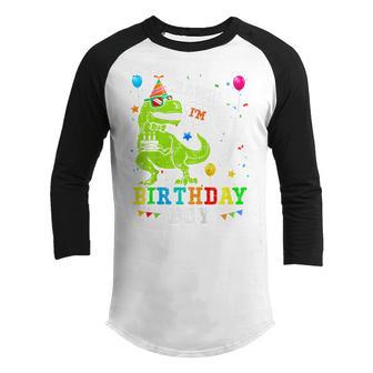 Kids 7 Year Old 7Th Birthday Boy T Rex Dinosaur Toddler Youth Raglan Shirt - Thegiftio UK