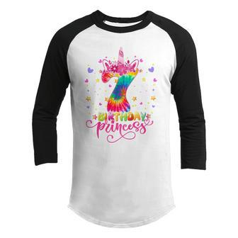 Kids 7 Year Old Gifts 7Th Birthday Girls Unicorn Face Tie Dye Youth Raglan Shirt - Thegiftio UK