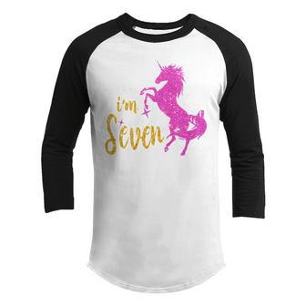 Kids 7 Year Old Gifts Im Seven 7Th Birthday Girl Unicorn Youth Raglan Shirt - Thegiftio UK