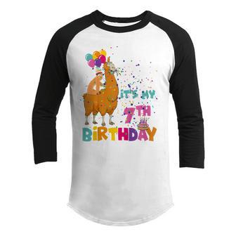 Kids 7 Year Old Its My 7Th Birthday Girl Sloth Riding Llama Youth Raglan Shirt - Thegiftio UK