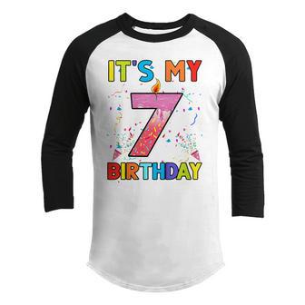 Kids 7 Years Old Gifts Its My 7Th Birthday Doughnut Girl Kids Youth Raglan Shirt - Thegiftio UK