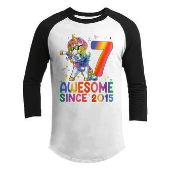 Kids 7Th Birthday 7 Year Old Gifts Girls Ns Dabbing Unicorn Youth Raglan Shirt - Thegiftio UK