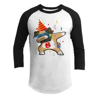 Kids 8 Year Old Gifts Pug Dabbing 8Th Birthday Boy For Son Party Youth Raglan Shirt - Thegiftio UK