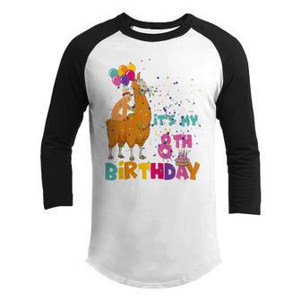 Kids 8 Year Old Its My 8Th Birthday Girl Sloth Riding Llama Youth Raglan Shirt - Thegiftio UK