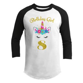 Kids 8 Years Old Gifts 8Th Birthday Girl Funny Unicorn Face Youth Raglan Shirt - Thegiftio UK