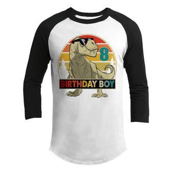 Kids 8Th Birthday T Rex Dino Dinosaur 8 Year Old Gift Boys Youth Raglan Shirt - Thegiftio UK