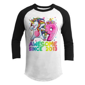Kids 9 Year Old Gifts Girls Ns Dabbing Unicorn 9Th Birthday Youth Raglan Shirt - Thegiftio UK