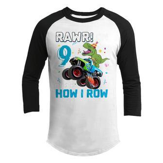 Kids 9 Year Old Gifts Rawr 9Th Birthday Boy Dinosaur T Rex Youth Raglan Shirt - Thegiftio UK