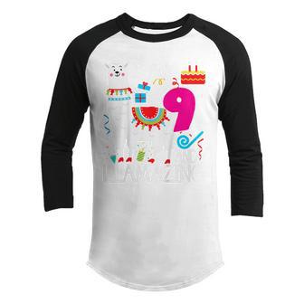 Kids 9 Year Old I Am 9 Years Old And Llamazing Llama 9Th Birthday V2 Youth Raglan Shirt - Thegiftio UK