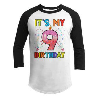 Kids 9 Years Old Gifts Its My 9Th Birthday Doughnut Girl Kids Youth Raglan Shirt - Thegiftio UK
