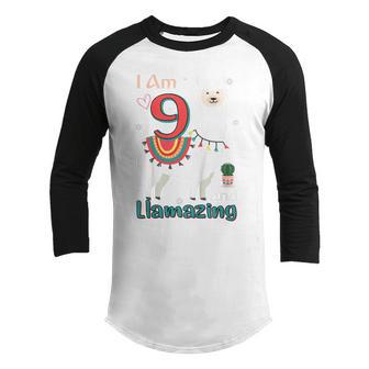 Kids 9Th Birthday I Am 9 Years Old And Llamazing Llama Girl Ns V2 Youth Raglan Shirt - Thegiftio UK