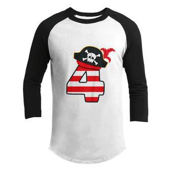 Kids Arrr Im 4 Cool Pirate Theme 4Th Birthday Party Boys Girls Youth Raglan Shirt - Thegiftio UK