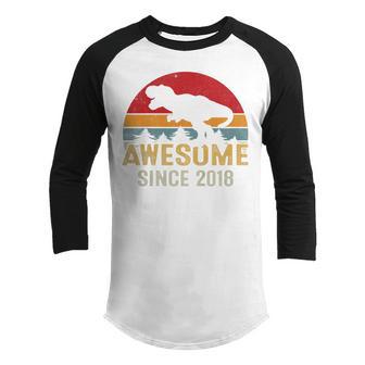 Kids Awesome Since 2018 Dinosaur 4 Year Old Gift Boy 4Th Birthday Youth Raglan Shirt - Thegiftio UK