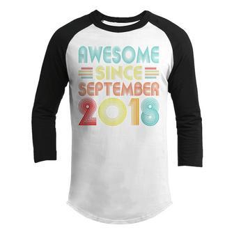 Kids Awesome Since September 2018 4 Years Old 4Th Birthday Gifts V2 Youth Raglan Shirt - Thegiftio UK