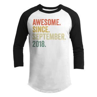 Kids Awesome Since September 2018 4 Years Old 4Th Birthday Gifts V4 Youth Raglan Shirt - Thegiftio UK