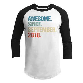 Kids Awesome Since September 2018 4 Years Old 4Th Birthday Gifts V5 Youth Raglan Shirt - Thegiftio UK