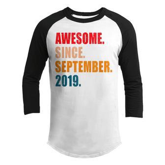 Kids Awesome Since September 2019 3 Years Old 3Rd Birthday Gifts V2 Youth Raglan Shirt - Thegiftio UK