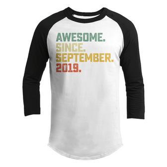 Kids Awesome Since September 2019 3 Years Old 3Rd Birthday Gifts V4 Youth Raglan Shirt - Thegiftio UK
