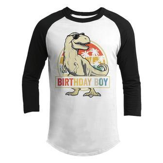 Kids Birthday Boy Dino T Rex Dinosaur Boys Matching Family Youth Raglan Shirt - Seseable